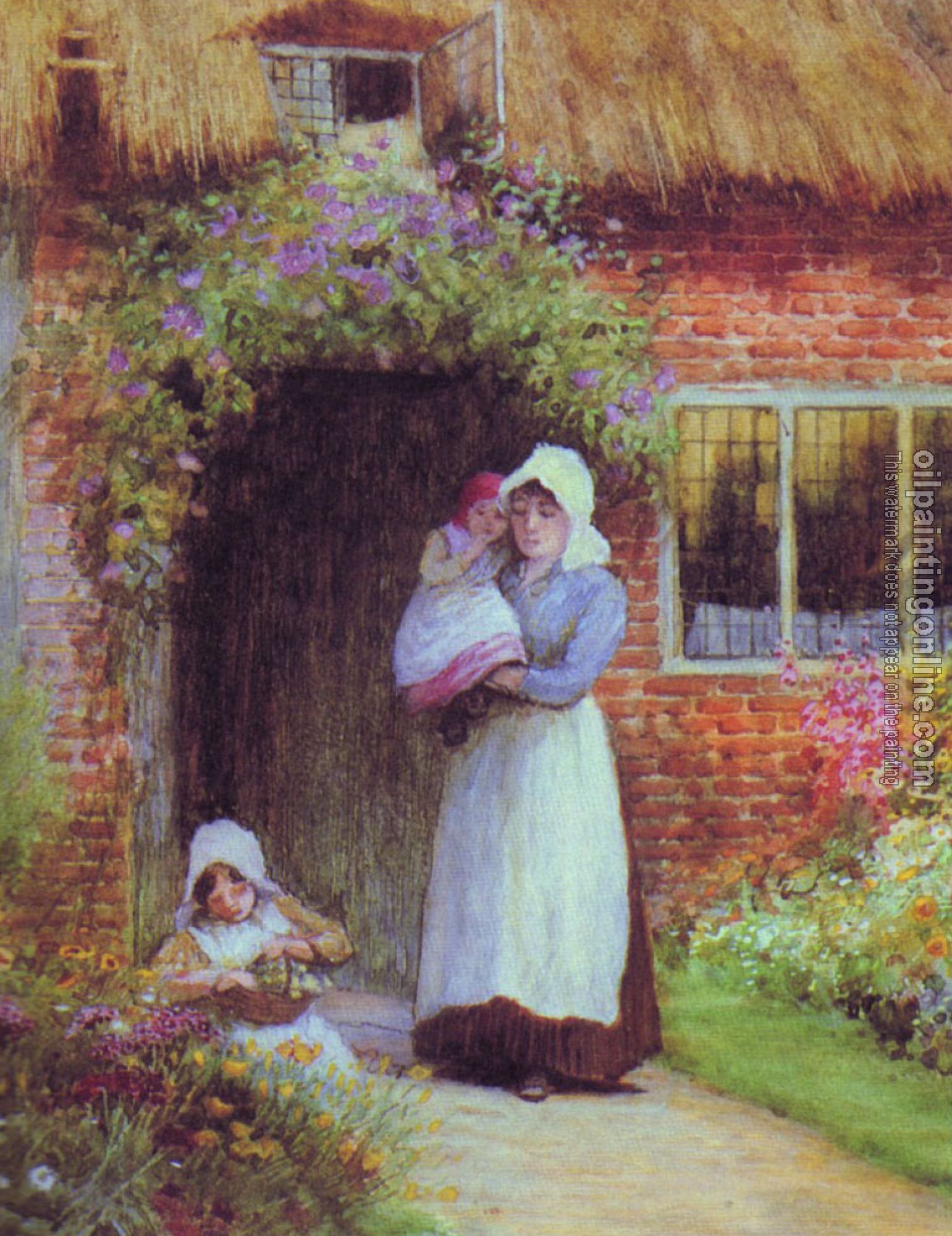 Oil Painting Reproduction - By the cottage door